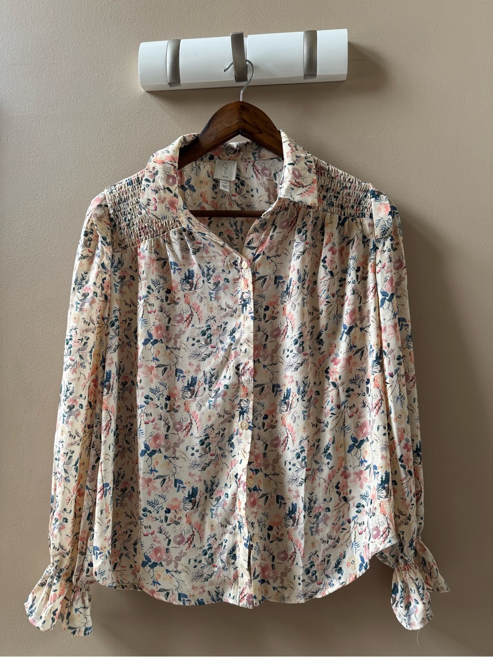 Joie Cream Floral Button-Down Shirt with Pink and Blue Accents